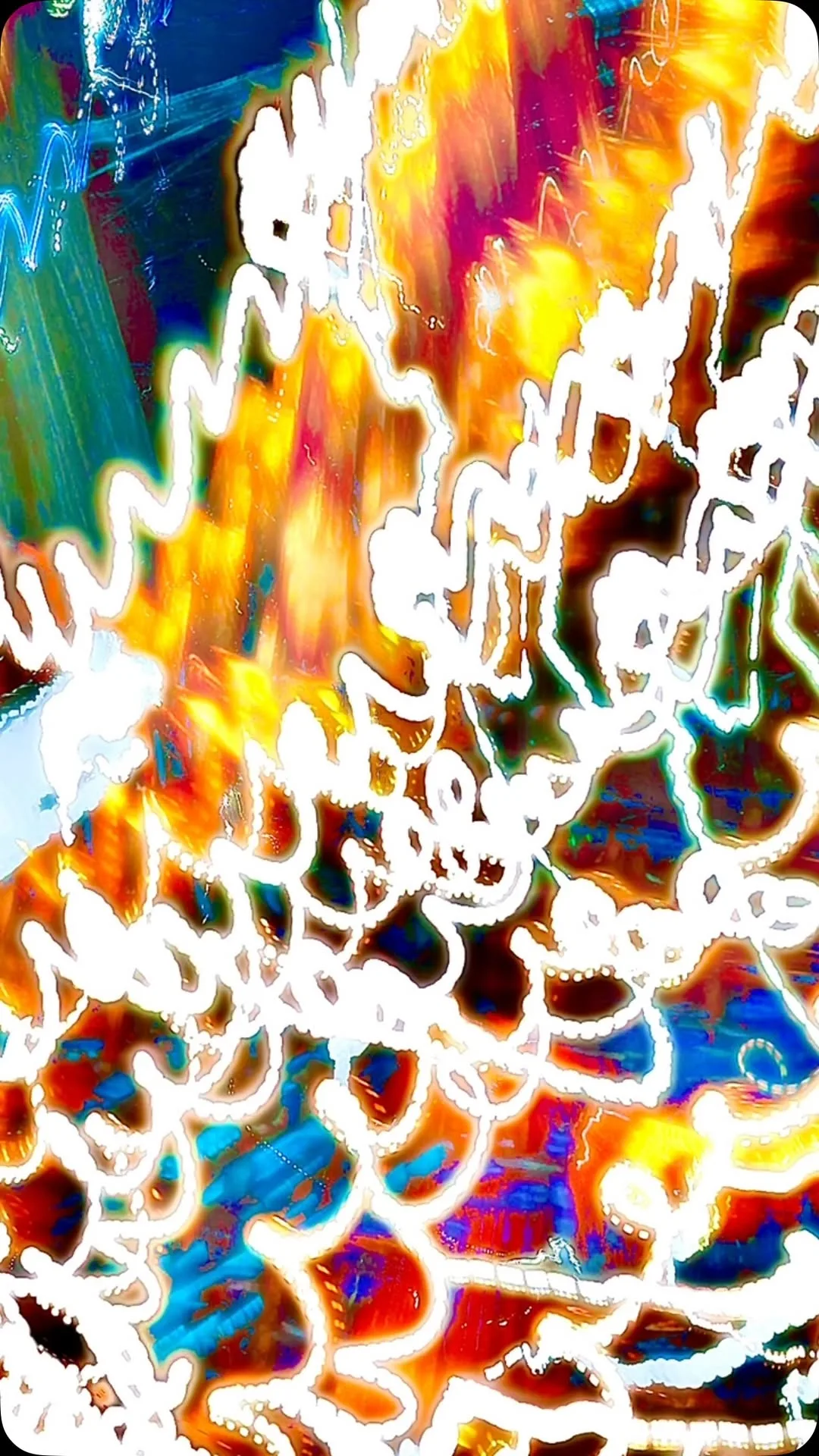 White light loops over an orange and blue abstract field
